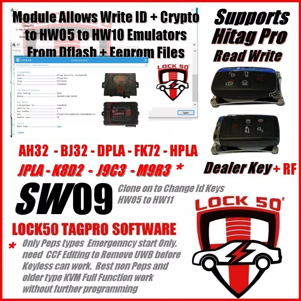 USA JLR Key tool Lost Keys 2010 to 2025 Lock50 TagPro HW01 Key Emulator Kit - Image 6