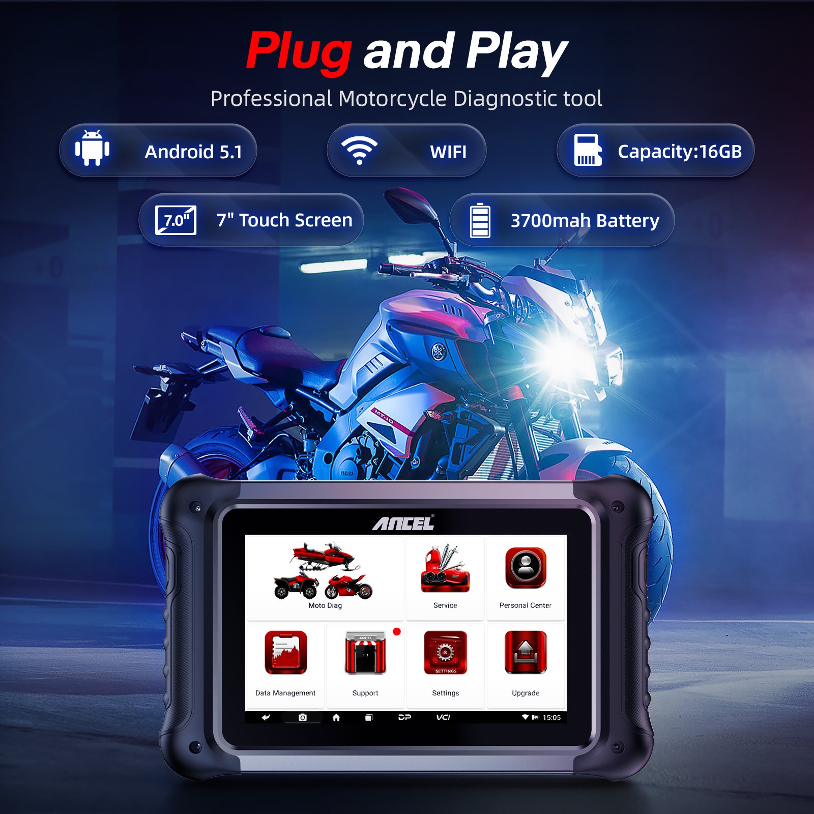 ANCEL MT700 Motorcycle OBD2 Diagnostic Scanner