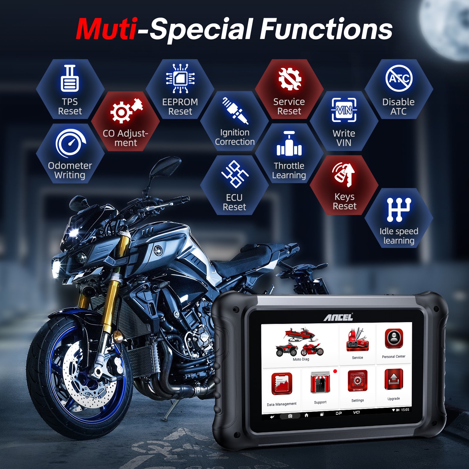 ANCEL MT700 Motorcycle OBD2 Diagnostic Scanner - Image 3