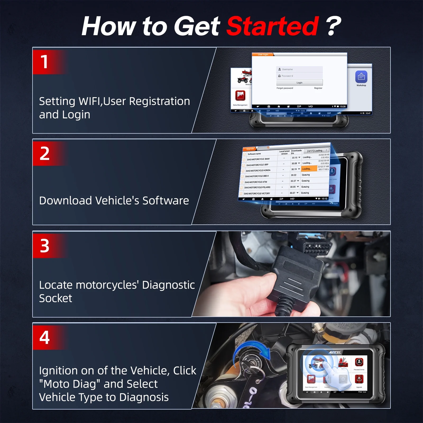 ANCEL MT700 Motorcycle OBD2 Diagnostic Scanner - Image 5