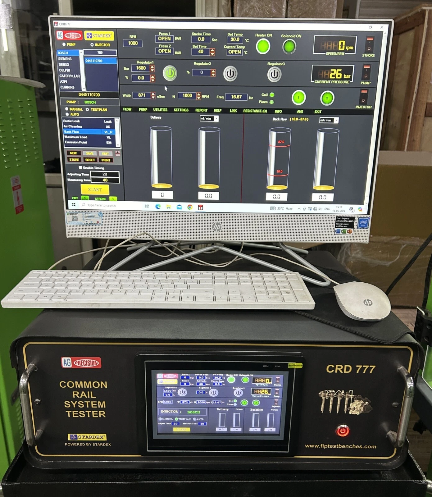 Common Rail Injector & Pump Tester with Digital Flowmeters, Test plans inbuilt