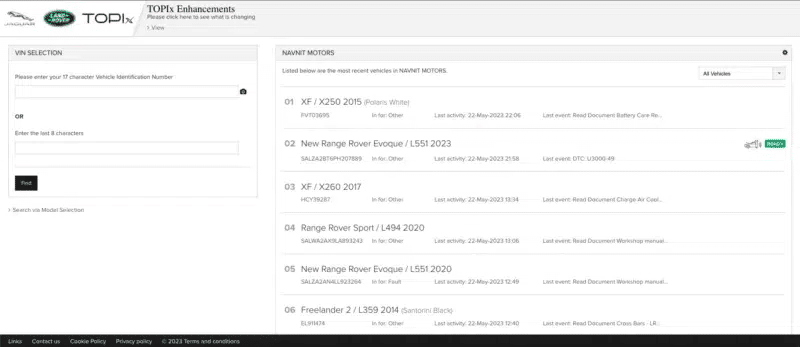 JLR TOPIX Cloud Online Dealer Account Subscription